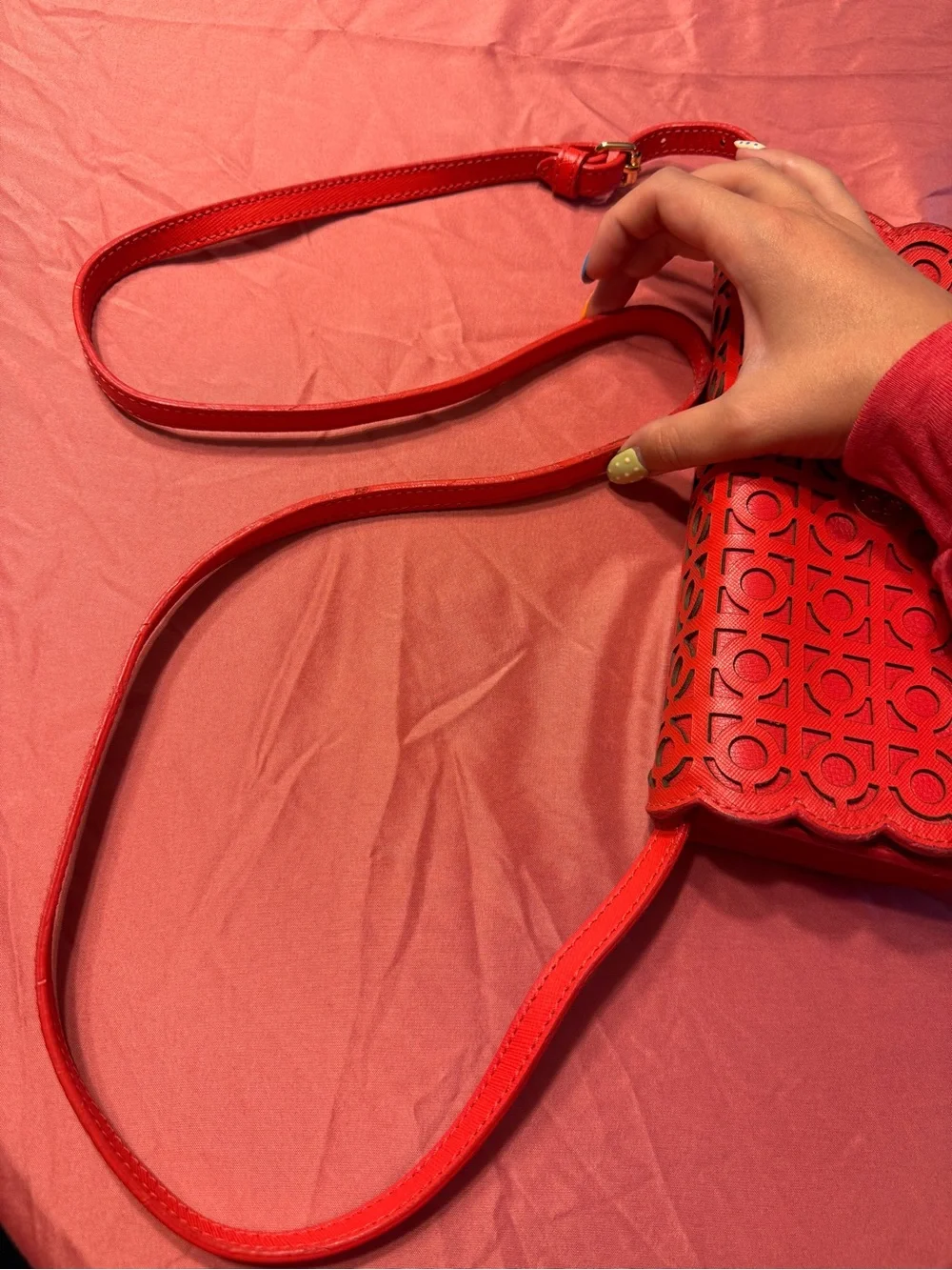 Tory Burch Orange Scalloped Laser-Cut Clutch with Gold Logo